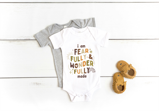 I am fearfully and wonderfully made - Baby Onesie (Brown Print)